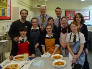 All six contestants pictured with judge (Stephen Terry), Rotary Club President (Brian Roussel), Anthony Davies (Rotary event organiser) and Mrs Brassington (Teacher, KHS).